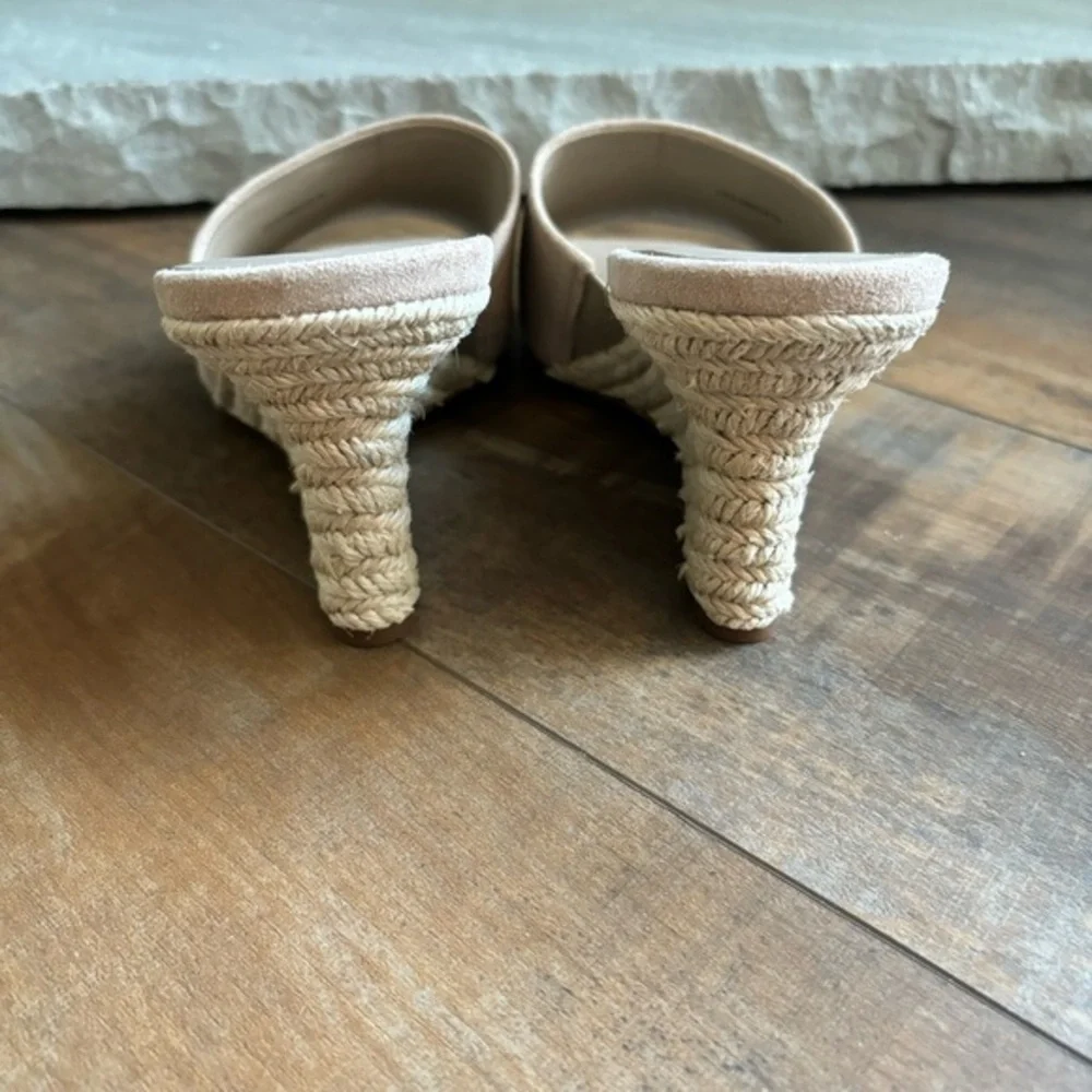 Vince Women's Size 8.5‎ Pia Wedge Espadrille Slide Taupe Clay Sandals